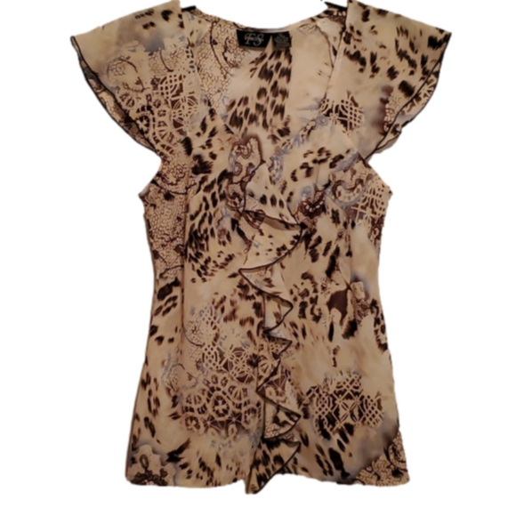 Freestyle Tops - Vintage Freestyle Leopard Floral Print Fitted Women's Size Large